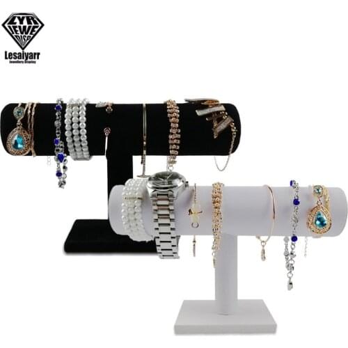 Portable Velvet/PU Leather Bracelet Bangle Necklace Display Stand Holder Watch Jewelry Organizer T-Bar Rack