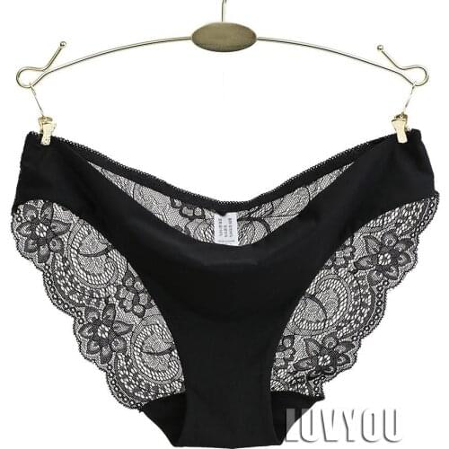 Sexy Womens Panties Seamless Lingerie Transparent Lace Bikini Briefs Plus size Lady Girl Underwear Cotton Fabric Intimates Top