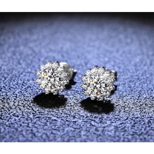 Silver Total 1 Carat Excellent Cut Diamond Test Passed D Color Snowflake Moissanite Stud Earrings Silver 925 Jewelry Female Gift