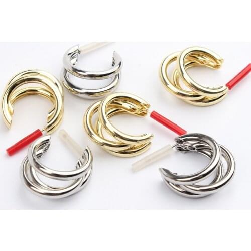 Zinc Alloy Gold Silver C shaped Exaggeration Circle Hoop Base Earring Connector 6pcs/lot For DIY Fashion Earrings Accessories