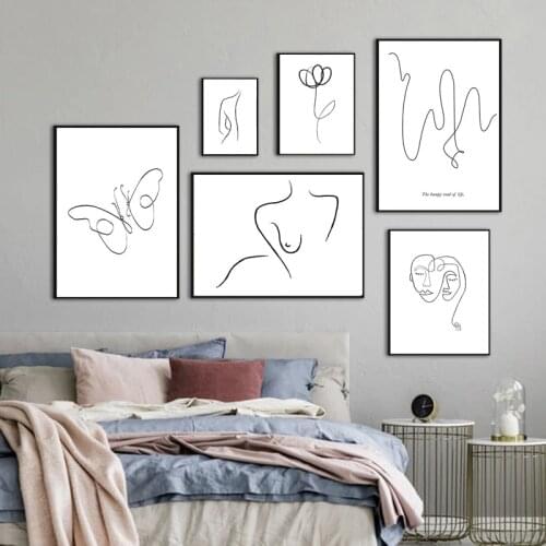 Nordic Line Painting Abstract Flower Poster Art Oil Painting Modern Furniture Living Room Minimalist Decorative Wall Painting