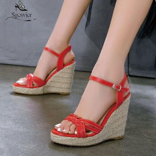Sgesvier Women Wedges Sandals Fashion Platform High Heel Summer Shoes Women Buckle Strap Party Wedding Footwear Size 34-46