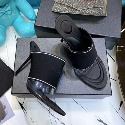 High Heels Women Mules PVC Elastic Patchwork Shoes New Summer Designer Slides Luxury Brand Woman Shoe Slippers Sexy Thin Heels