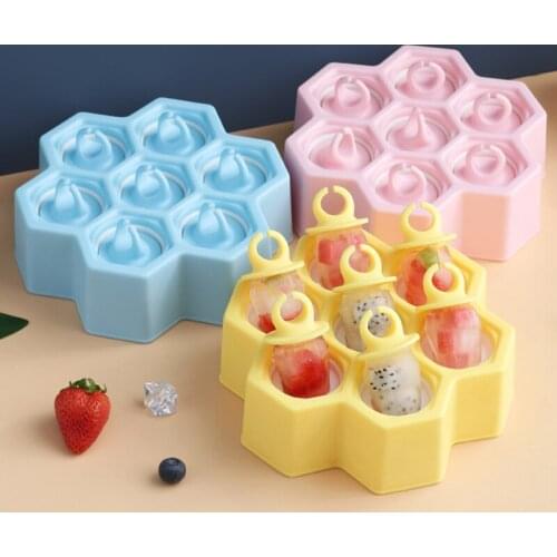 DIY Popsicle Maker 7 Ice Cube Honeycomb Tray Silicone Mold Creative Shape Home Party Popsicle Maker Tools Kitchen Ice Cube Mold