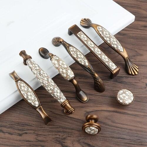 Plum flowe Antique Bronze Ceramic Cabinet Handles Vintage Drawer Knobs Wardrobe Door Handles European Furniture Handle Hardware