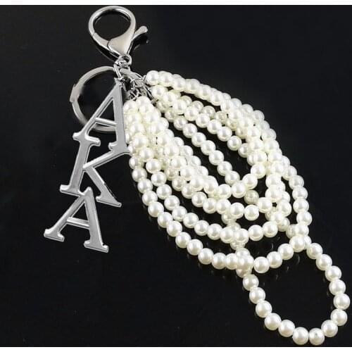 Topvesko Drop shipping Greek Large size Stainless Steel SORORITY LOGO Pearl Keychain