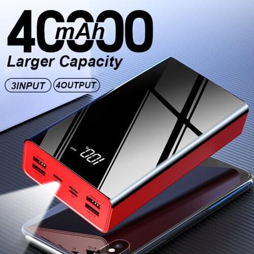 40000mAh External Battery Power Bank LED Display PowerBank 4 USB OUTPUT 3 Input Type-c Phone Charger For Smart Phone Poverbank