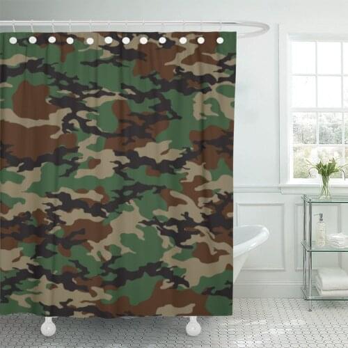 Green Camo Fashionable Camouflage Pattern Military Army Combat Commando Shower Curtain Waterproof Fabric 60 x 72 Inches Set