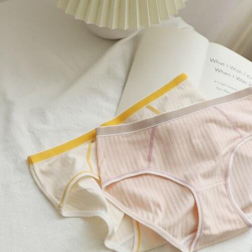 Simple plaid fresh pink Seamless briefs women sweet 100% cotton crotch Traceless lingerie Panties autumn N780