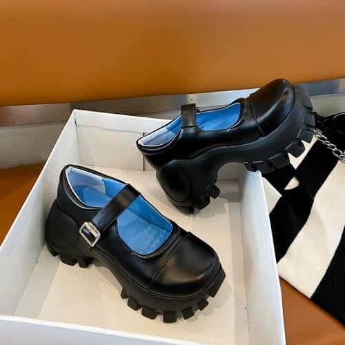 FONBERRY Mixed Colors Chunky Heel Platform Motorcycle Sneakers Women 2021 Brand Design High Heels Mary Janes Shoes Women