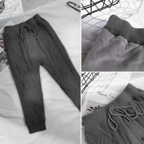 Winter 2019 New Children Trousers Baby Boys Girls Knitted Pant with Velvet Inside Thick Warm Causal Pants BC819