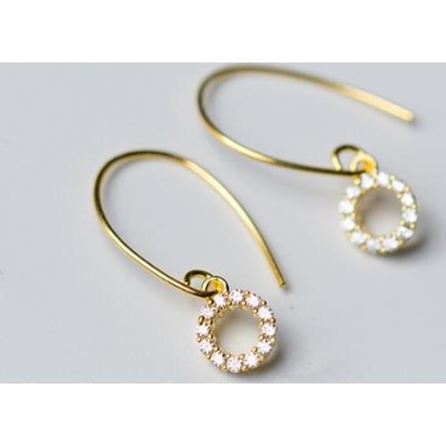 1pair Authentic 100% REAL. 925 Sterling SIlver Fine Jewelry lucky circle round with white cz set aaa ear hook Earrings GTLE2202