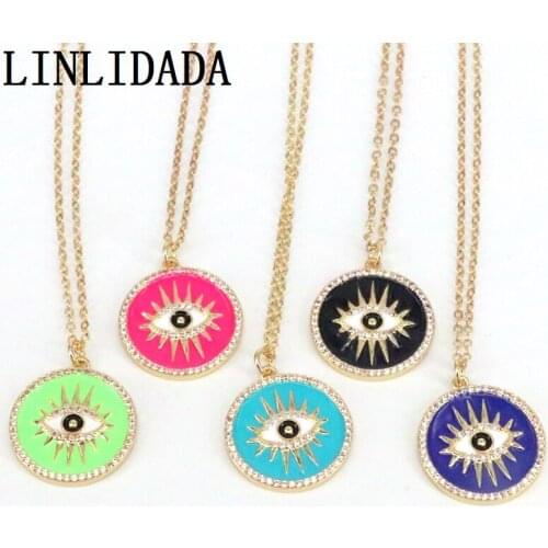 10Pcs Enamel Black/White/Blue/ Red Coin Gold Pendant,CZ Micro Pave Eye pendant,Enamel pendant,Enamel Lucky Jewelry
