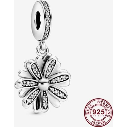 100% 925 Sterling Silver Charm New Sparkle Revolving Daisy Pendant Fit Pandora Women Bracelet & Necklace Diy Jewelry