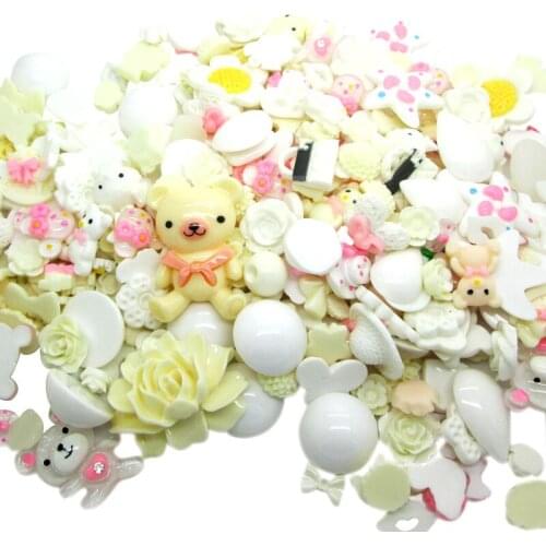 100Pcs White Series Mixed Decoration Crafts Beads Frame Flatback Cabochon Scrapbook Kawaii DIY Embellishments Accessories