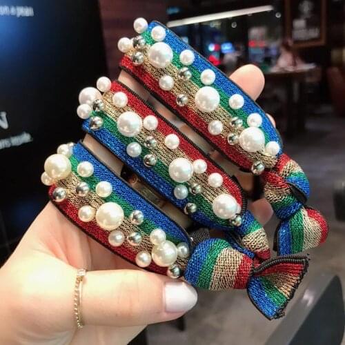 200pcs Elastic Hair Rope Leopard Pearl Elastics for Ladies Stretchy Rainbow Hair Band Hair Holder Headwear