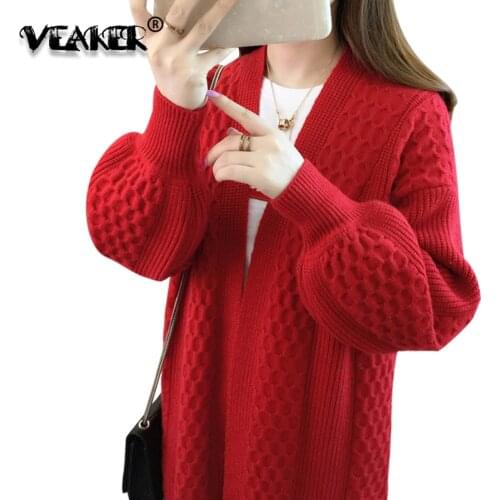 2020 Autumn Long Cardigan Sweater Long Sleeve Sweater Coat Winter Red White Outwear Loose Winter Overcoat Knit Clothes mujer