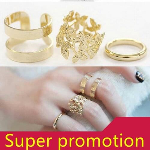 3 Pcs/set Bohemian Retro Flower Leaves Hollow Lotus golden Ring Set Flower shape Women Wedding Anniversary Gift