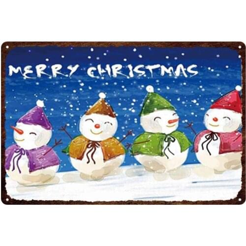 Four Happy Snowmen Vintage Style Metal Sign Iron Painting for Indoor & Outdoor Home Bar Coffee Kitchen Wall Decor 8 X 12 Inch