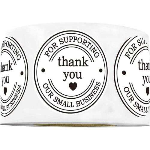 1.5inch 1000 Thank You Labels Round White and Black - Printed Thank You for Supporting Our Small Business Stickers with Hearts