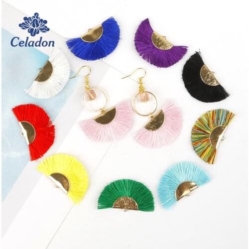6PCS High Quality Artificial Silk Tassel Colorful Fan Tassels Earring Charms Pendants for DIY Jewelry Making 45x25mm