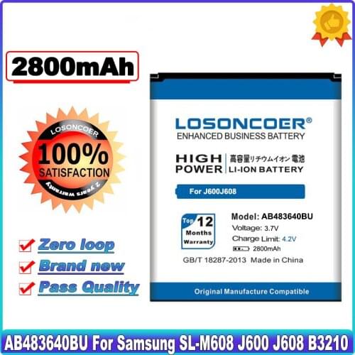 LOSONCOER 2800mAh AB483640BU For Samsung J600 J608 C3050C S7350C F619 C3050 E740 E748 F110 F118 G618 L600 L608 B3210 Battery