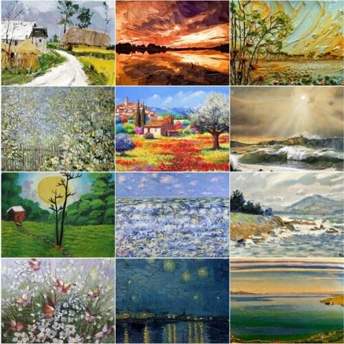 Idyllic Scenery Town Grassland Diy 5D Diamond Painting Full Square and Round Embroidery Mosaic Cross Home Decoration for Gift