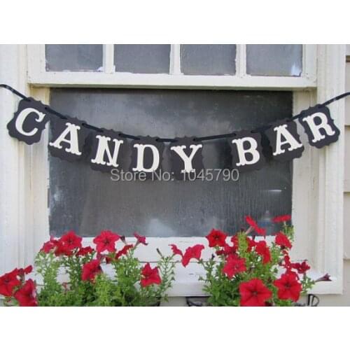 Free Shipping 1 X Black CANDY BAR Banner Wedding Photo Prop Sign candy bar Hanging Garlands Party Deco Supply