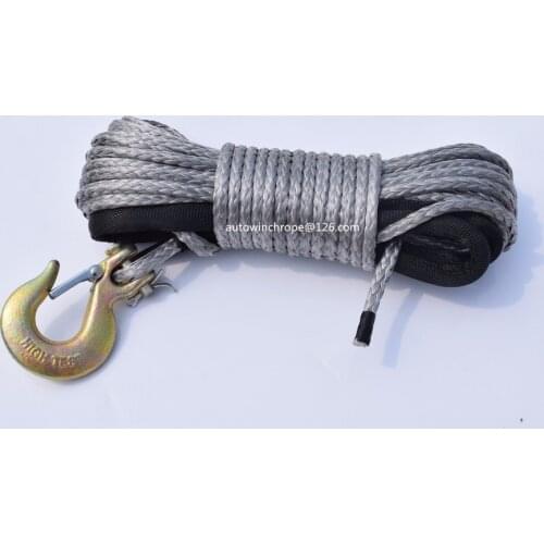 Free Shipping 1/4"*50ft Grey Winch Rope Hook,Durable UHMWPE Rope For ATV UTV,Synthetic Winch Cable,Plasma Rope