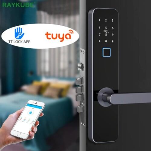 RAYKUBE Biometric Fingerprint Door Lock Bluetooth TT Lock Wifi Tuya Electronic Smart Door Lock Security Big Mortise Lock R-FZ4