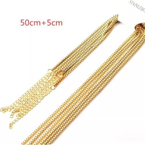 ELANUOYY 10pcs/lots Box Chain Necklace Extender Jewelry Gold Silver Color Adjustable Stainless Steel Wholesale Chains