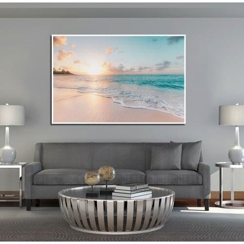 Scandinavian Poster Sun Beach Wave Sunset Landscape Canvas Painting for Living Room Nordic Modern Home Decor Wall Art Pictures