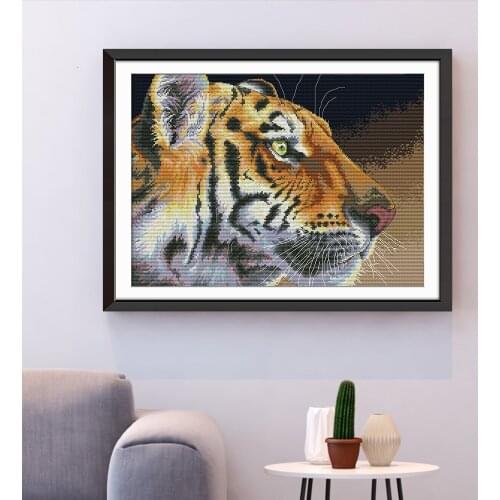 HUACAN Cross Stitch Embroidery Tiger Animals Needlework Sets For Full Kits White Canvas DIY Home Decor 14CT