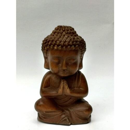 YIZHU CULTUER ART Collection China Old Boxwood Hand Carved Buddha Statue Family Decoration