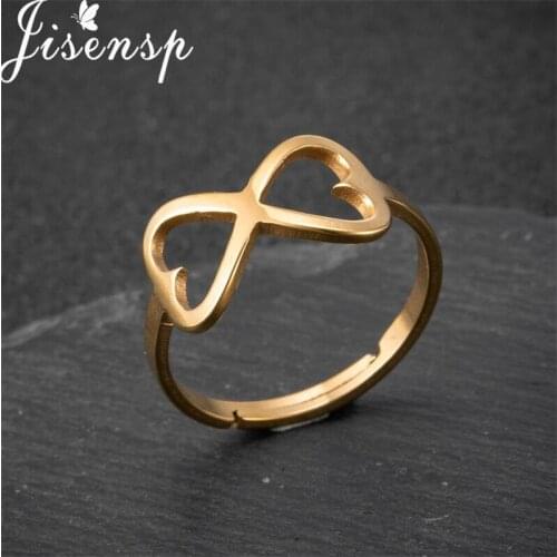 Jisensp Minimalist Romantic Hollow Heart Stainless Steel Rings Adjustable Geometric Finger Ring for Women Wedding Jewelry Gift