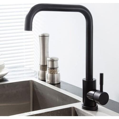 Kitchen Faucet 360 ° Rotation Kitchen Mixer Tap Home Stainless Steel Black Hot and Cold Fapully Swivel Tap