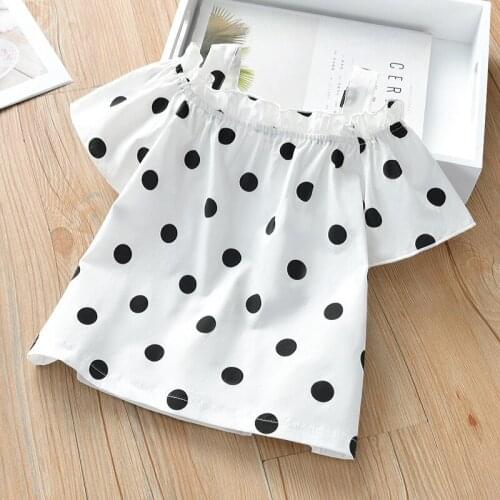 Dot Girls Shirts 2021 New Summer Casual Kids Tops Clothes for Girl 2 3 4 5 6 Year Toddler Children Blouse Outfits Slash Neck