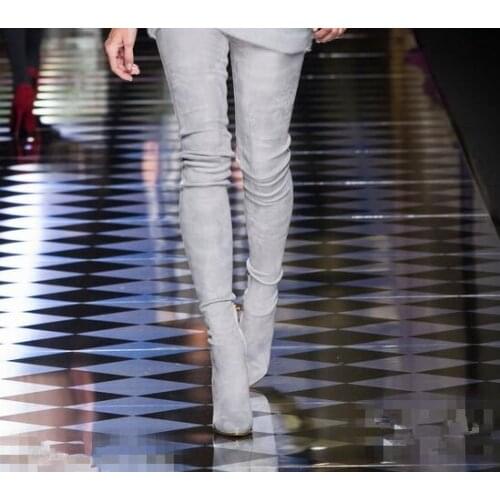 Fashion Beige Suede Over The Knee Boot Pointed Toe Side Zipper Women Long Boots Fashion 10CM Slim Fit Boot Winter Spring Shoes