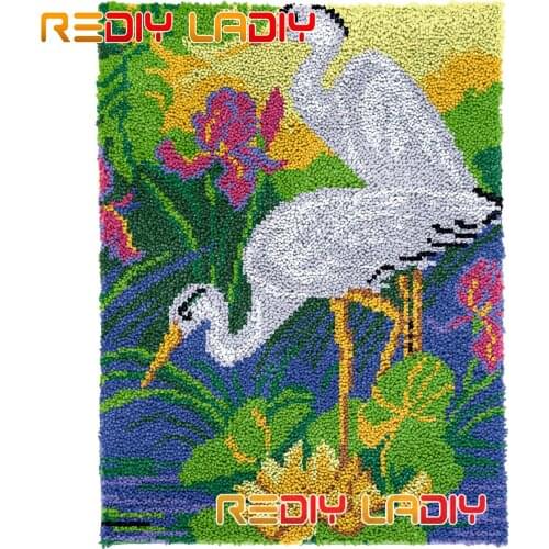 Latch Hook Rug Kits White Cranes Plush Wall Hangings DIY Carpet Rug Chunky Yarn Arts Cushion Crocheted Floor Mat Hobby & Crafts