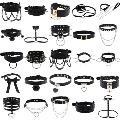 Unusual Goth Choker for Women Black Chains Necklaces Pike Rivet Sexy Collar Studded Punk Couple Pendants Egirls Gothic Jewelry