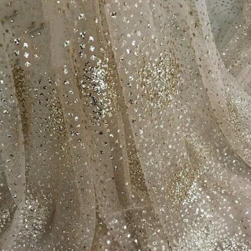 GLace 1M/2M/lot Champagne gold white star shiny bronzed mesh sequin fabric night dress wedding cloth decoration TX1196