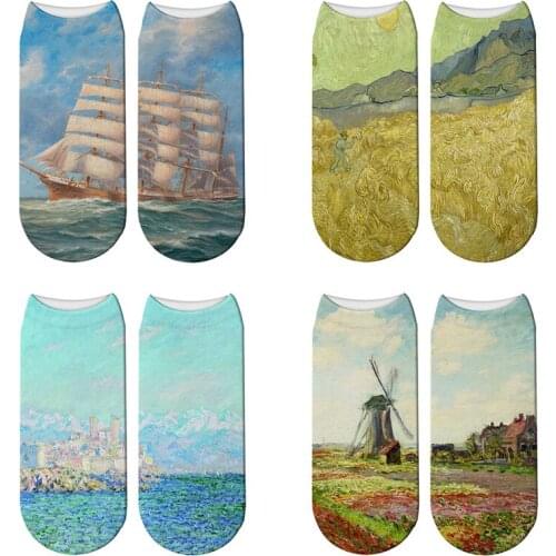 NEW 3D Printed Retro Painting Art Socks Unisex Women Child Funny Oil Painting Short Socks Ink Painting Calcetines Mujer Socks