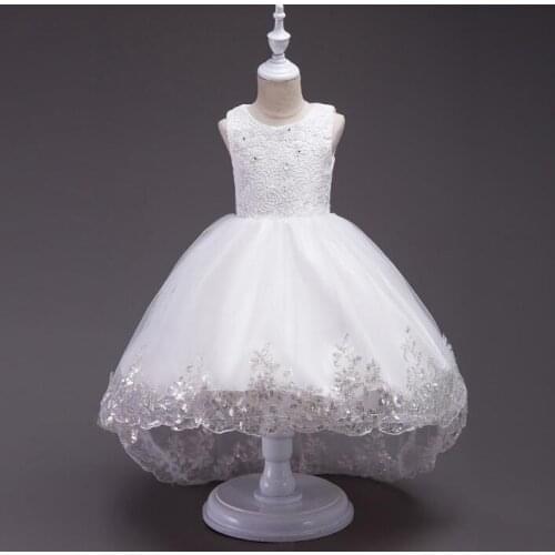 2020 New White Red Lace Tulle Flower Girl Dress Princess Pearl Ball Gown Party Wedding Girls Dresses For 2-12 Y Evening Gowns