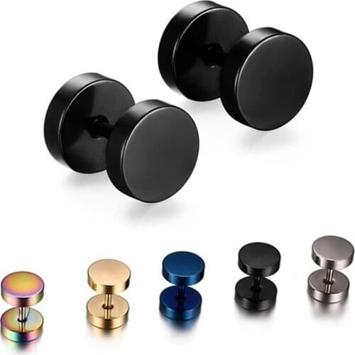2Pcs New Fashion Stainless Steel Gothic Barbell Earring Round Plain Men Stud Earring Body Jewelry Falso Plug Stretching