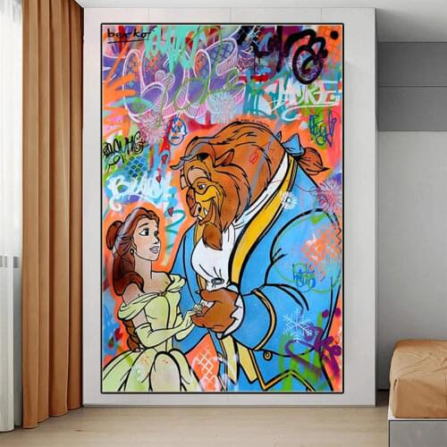 Beauty and the Beast Posters and Prints Disney Princess and Animal Graffiti Art Canvas Painting Pictures Cuadros Wall Decoration