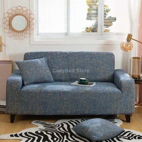 Simple Blue Color Elastic Sofa Cover Polyester Corner Funda Sofa Couch Slipcover Chair Protector L Shape Luxury Fashion Soft