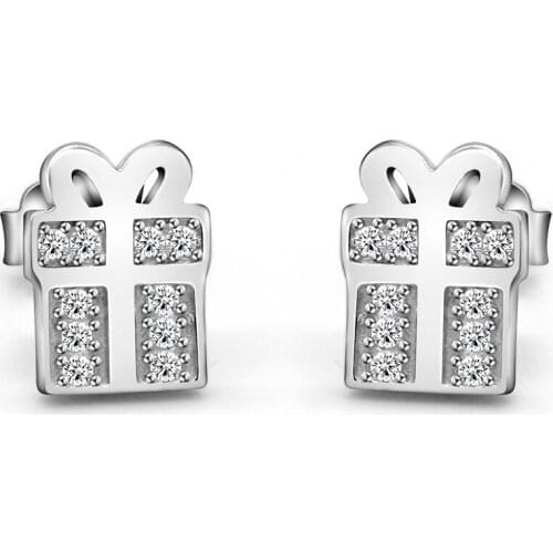 Real 925 Sterling Silver Stud Earrings for Women Girls Lovely Gift Box with Clear Zircon Earrings Birthday Fashion Jewelry Gift