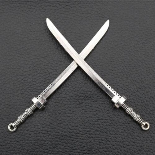 Retro 3D Samurai Swords Pendant, Sabres Charms, Samurai Charms, Silver Plated 107 * 10mm A164 3pcs