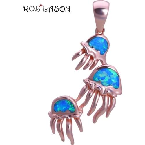 ROLILASON Specially Designed Animal Jellyfish blue Opal rose gold color Pendant Fashion Jewelry OPS721