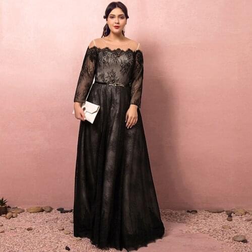 Boat Neck Floral Print A-Line Floor-Length Evening Dress Lace Up Full Sleeves Vintage Sashes Plus Size Women Formal Gowns D841